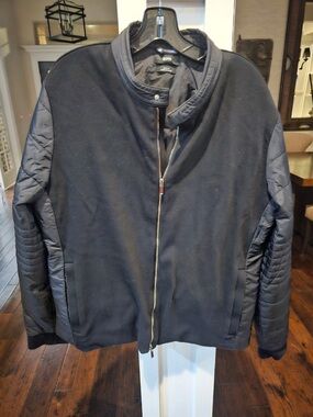 Boss Men’s Navy and Black Quilted-Sleeve Bomber Jacket Mercedes Benz Edition